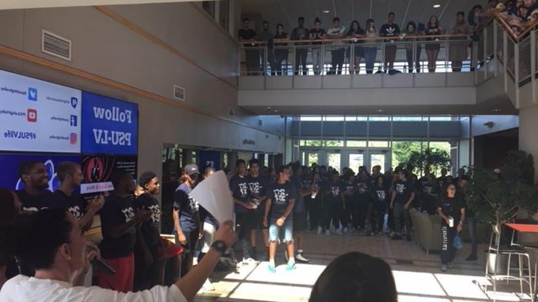 pep rally in centre  hall